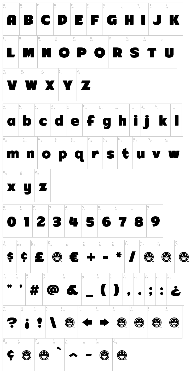 ARB-218 Big&Blunt font map